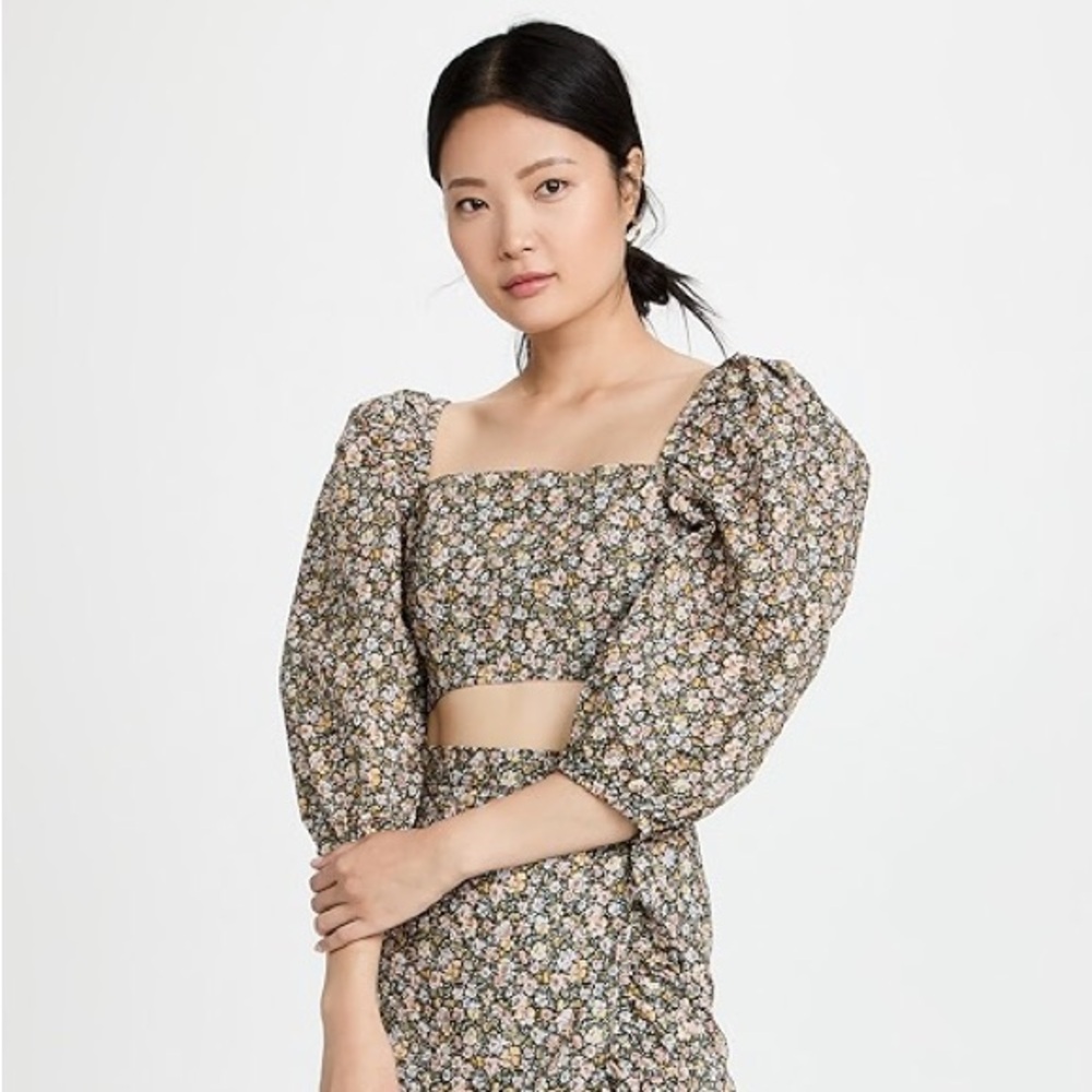 MINKPINK | NWOT | "Eclectica" smocked crop top w. balloon sleeves